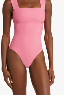 BONDI BORN Gwen Square Neck One-Piece Swimsuit Rose Pink Sz M NWT$295